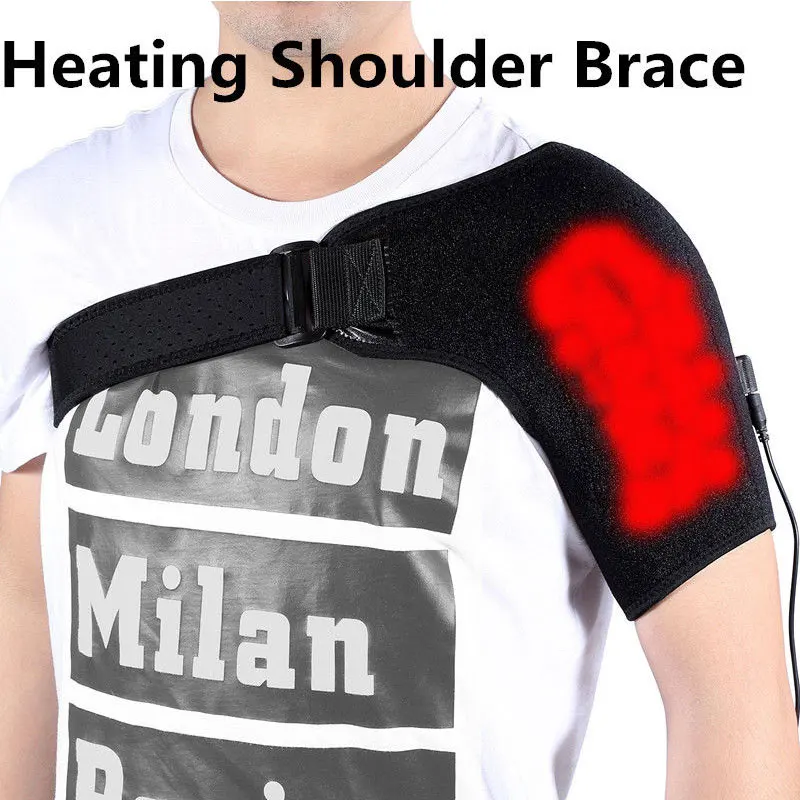USB Charge Heated Shoulder Brace Adjustable Neoprene Single Support Hot Cold Therapy Wrap Pad Back Guard | Спорт и развлечения