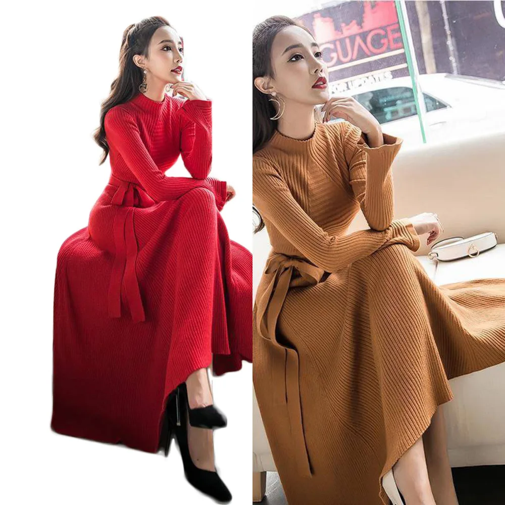 

Женское трикотажное платье-макси с длинным рукавом, облегающее длинное Плиссированное Платье, вечерние платья, Новинка осени, X129