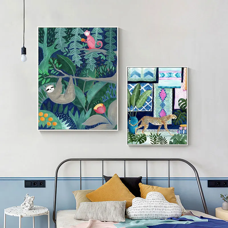 Плакаты и принты в скандинавском стиле с гепардовой ламой леопардом джунглей