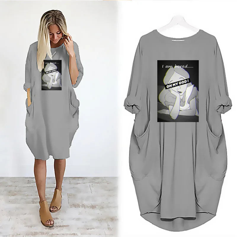 

Midi Dresses Alice Harajuku Long Sleeve Beach Dress Vestidos Streetwear Loose Pocket Autumn Casual Party Women Robes Femme 2021