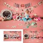 Фон для фотосъемки новорожденных в студии с изображением розовой стены игральных карт чавечерние первого дня рождения