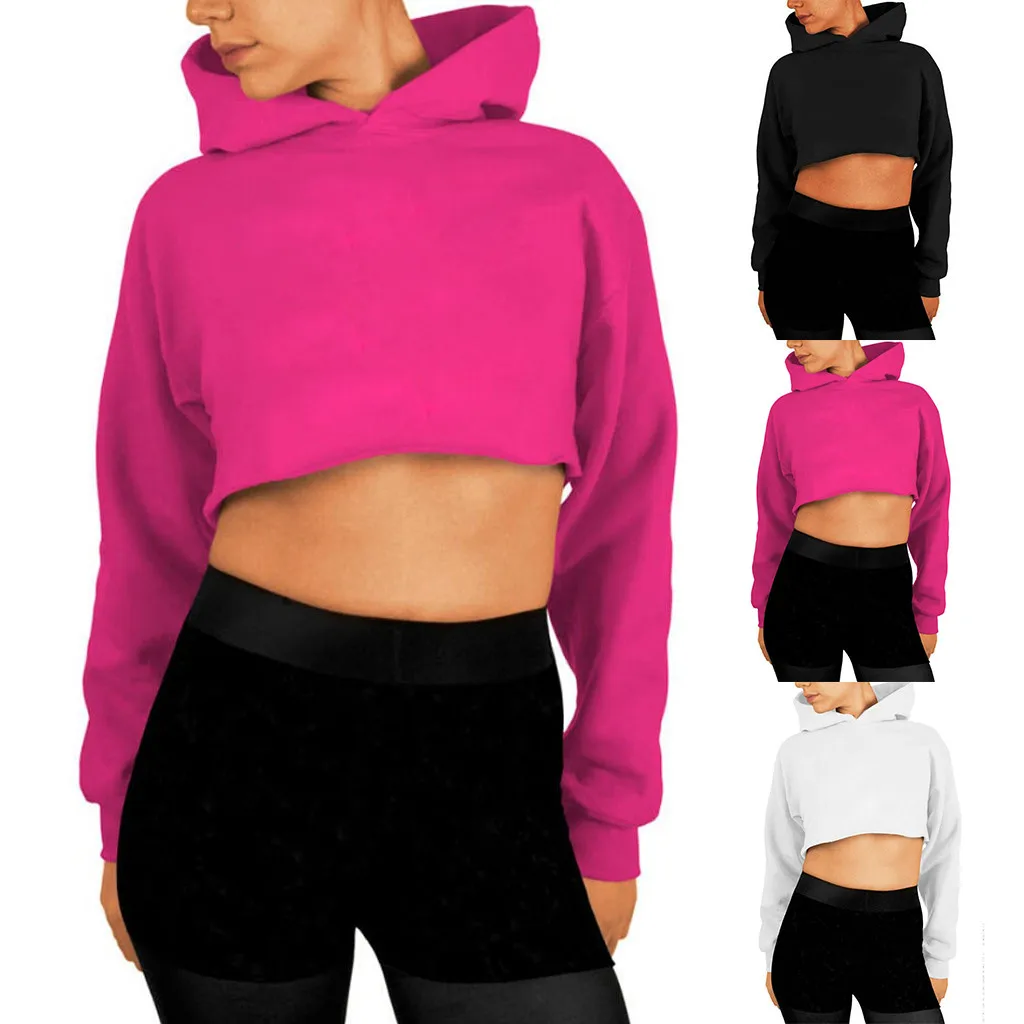 Женский однотонный свитшот с длинным рукавом SAGACE короткий свитер капюшоном на