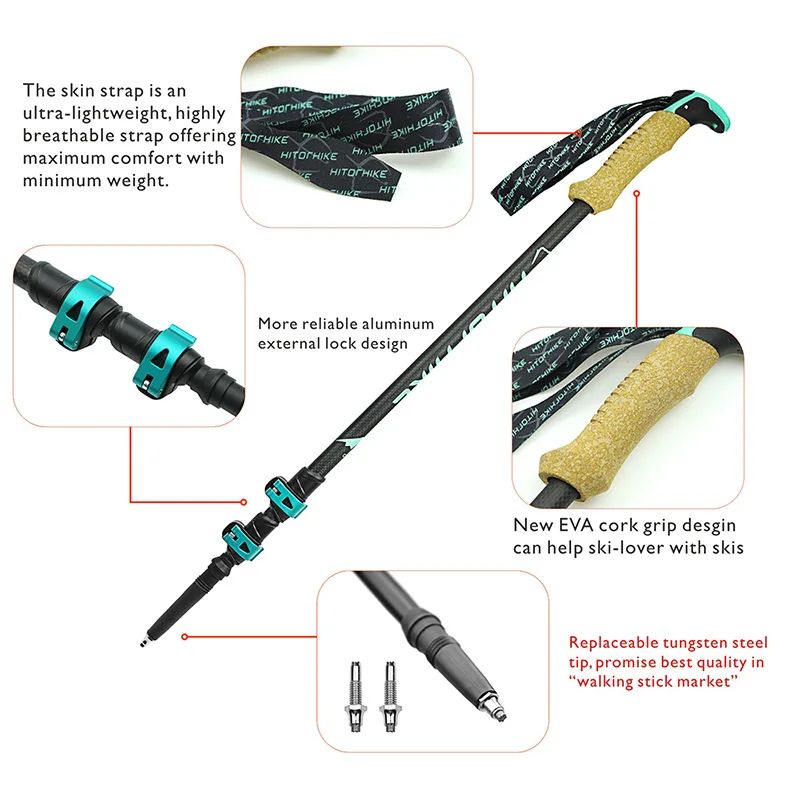 

Pair/2pcs Carbon Fiber Trekking Poles Nordic Walking Poles Carbon Trekking Stick Alpenstock Walking Stick For Tourism