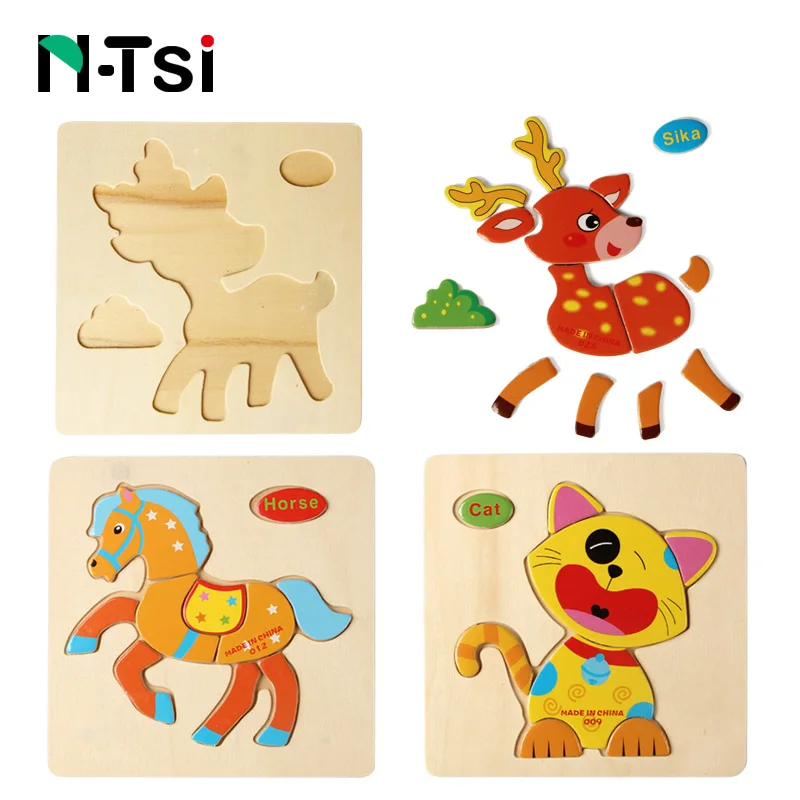 N-Tsi, детские деревянные головоломки, игрушки для малышей, Развивающие головоломки, Развивающие детские игрушки для детей, игры, Мультяшные животные, подарок, 3 года