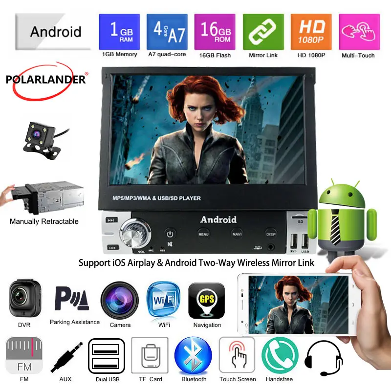 Автомобильный радиоприемник 1 Din Full Touch мобильный телефон Cast HD GPS-навигация Android FM