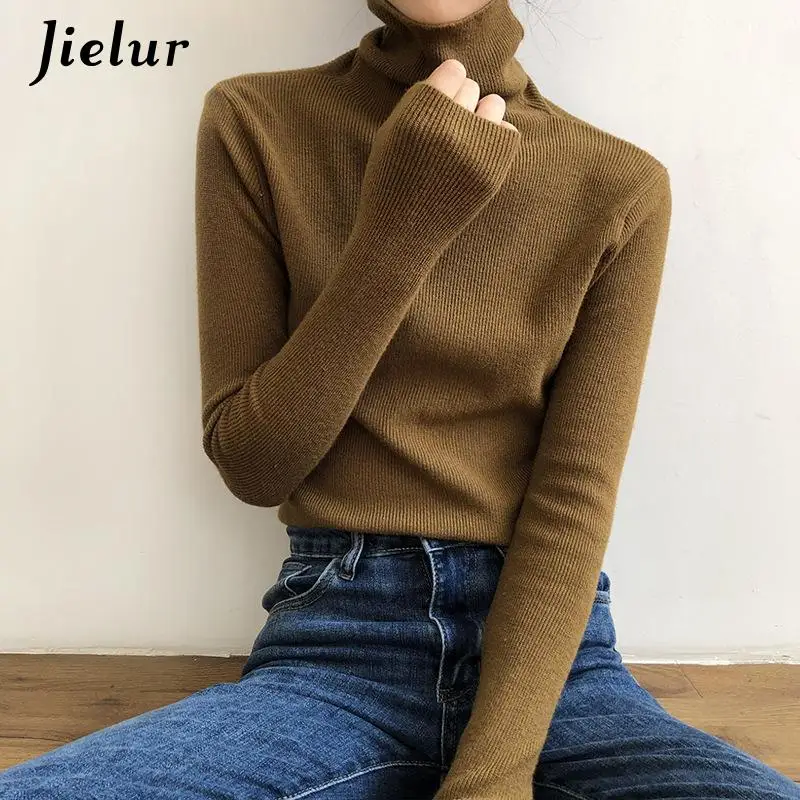 Вязаные женские водолазки Jielur 2021 свитера пуловеры осенне-зимние Базовые Женские