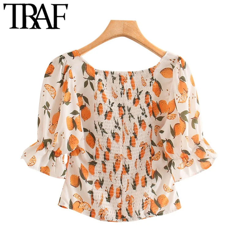 Блузка женская укороченная с принтом лимона на молнии сзади | Женская одежда