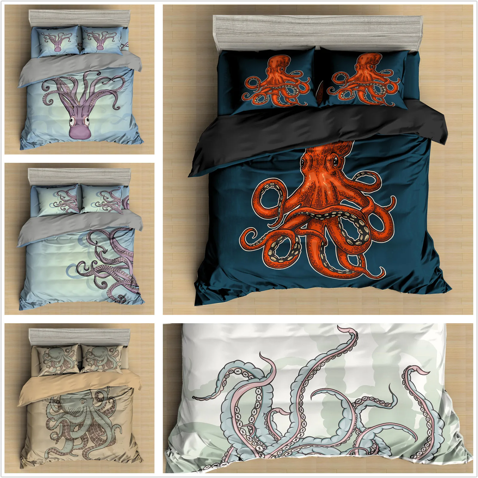 Винтажный 3D комплект постельного белья с принтом осьминога набор пододеяльников