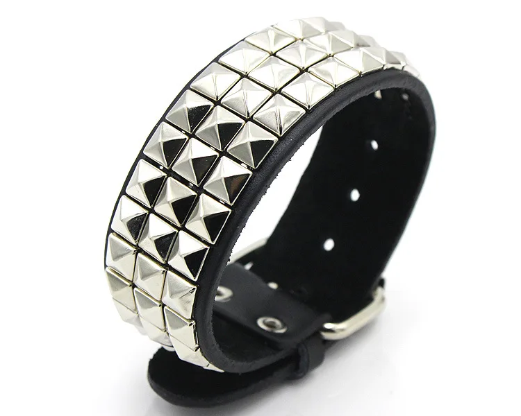 

Banru Wide Bracelet Punk Rivet Leather Bracelets Rock 4 Rows Square Nails Wristband Adjustable Size Jewelry Bracelets & Bangle