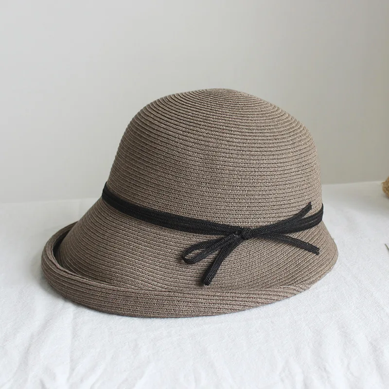 

Hepburn style sun shade straw hat female retro foldable basin hat literary fisherman hat simple sun hat leisure cool hat