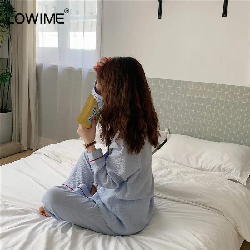 

Cotton Pajamas for Women Loungewear Long-sleeved Trousers Ladies Pajamas Suit Korean Style Long Pijamas Femme Home Suit