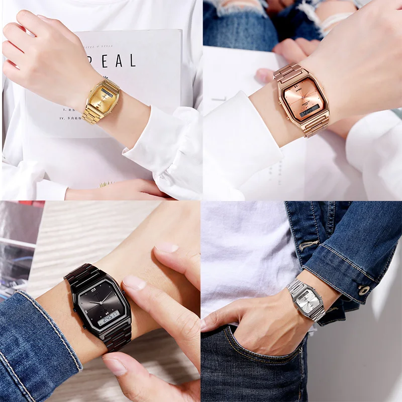 SKMEI 3 Time модные мужские часы из нержавеющей стали Chrono цифровые наручные и женские