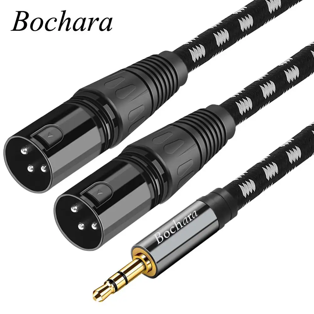 Bochara örgülü 3.5mm Stereo jak erkek çift XLR erkek OFC Aux ses kablosu folyo + örgülü korumalı 1.5m 3m 5m