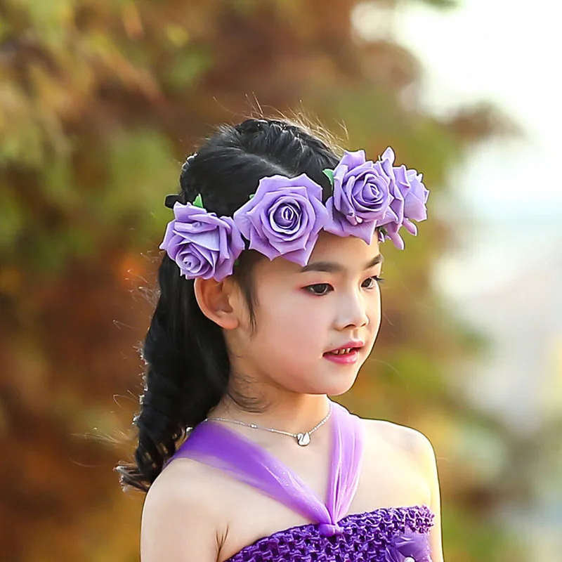 

Girls Princess Flower Dress With Headband Garland Long Style For Kids Children Party Gift