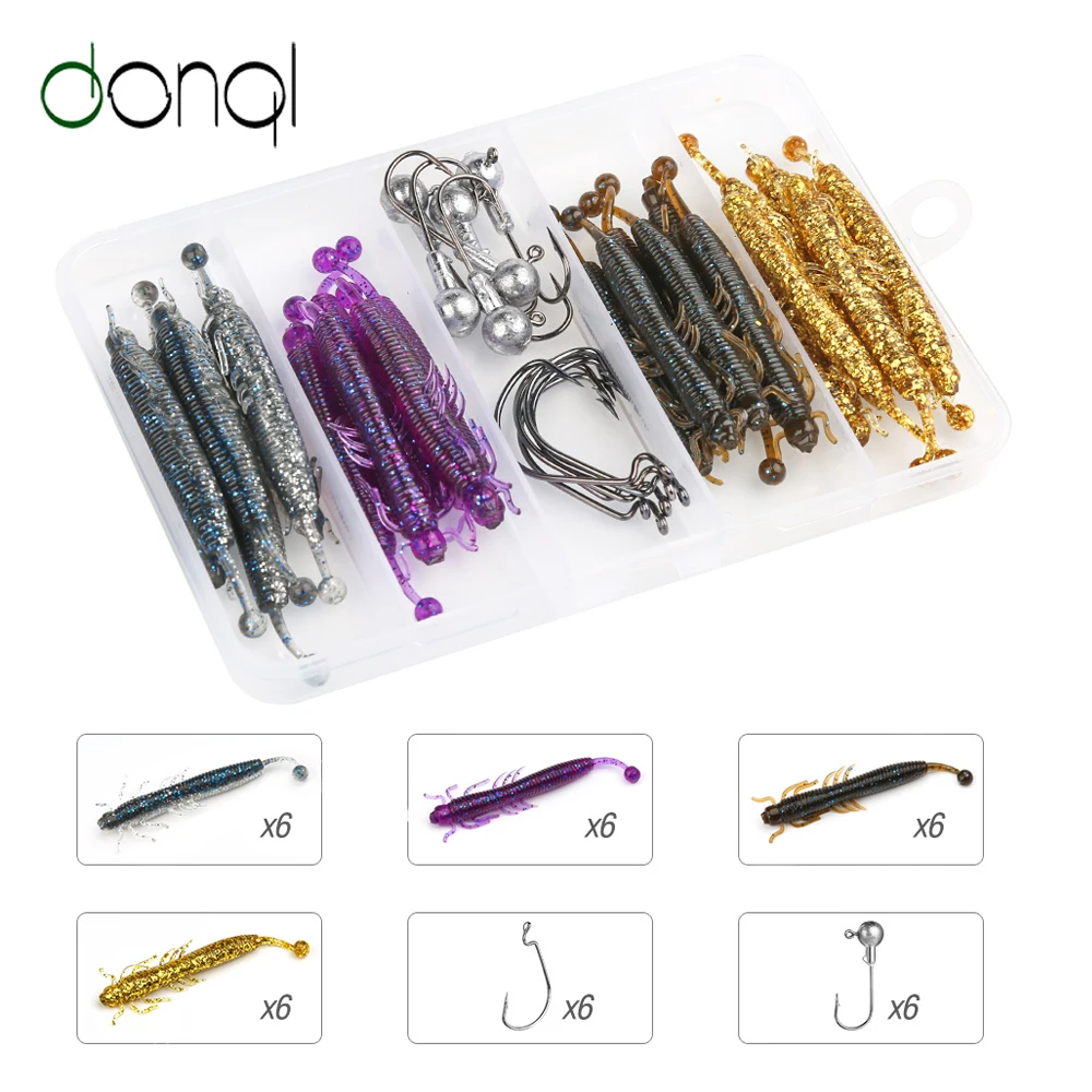 

DONQL 24 шт. рыболовные приманки комплект 70 мм 2,2 г Силиконовые мягкие приманки Minnow Swimbait приманки соль приманка с запахом Зимний червь приманки ...