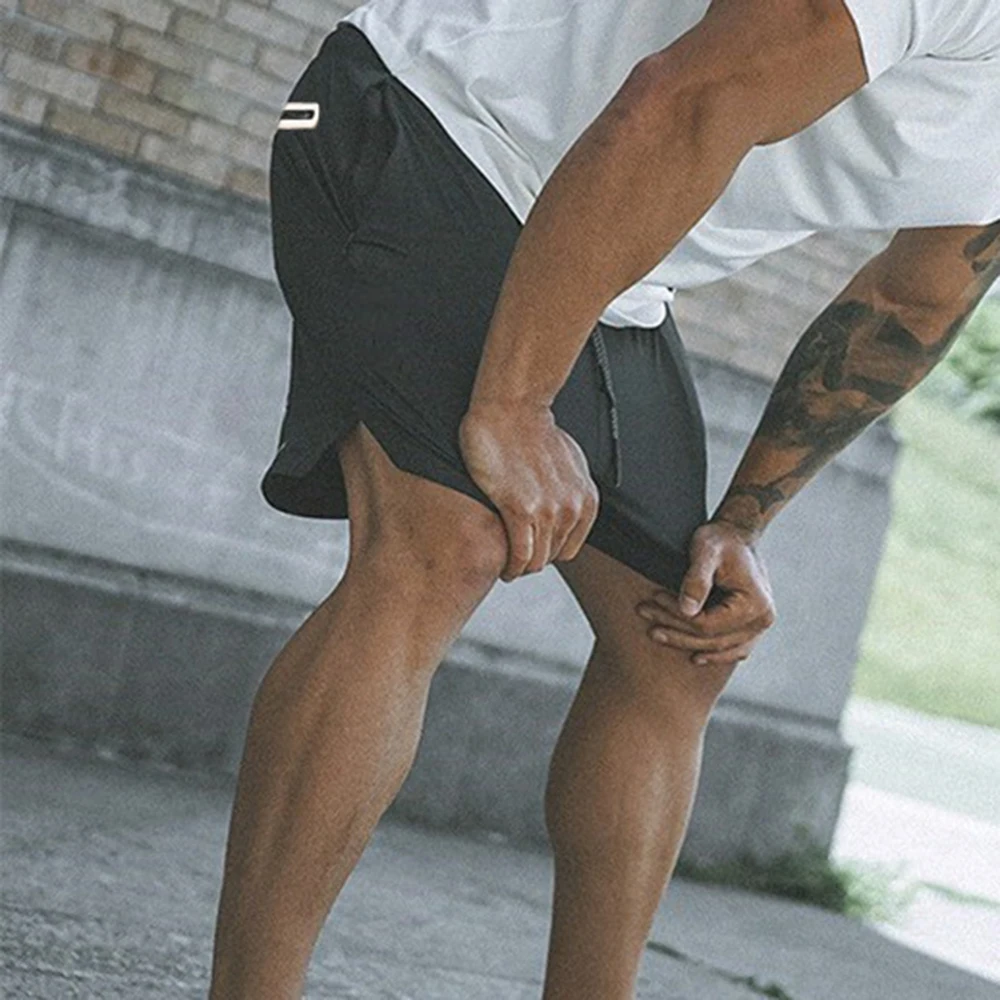 

Men 2-in-1 Workout Running Shorts Hip Fitness Lightweight Gym Training Wear Tie Belt Waist Hot Pants Loose-Fit Performance Short