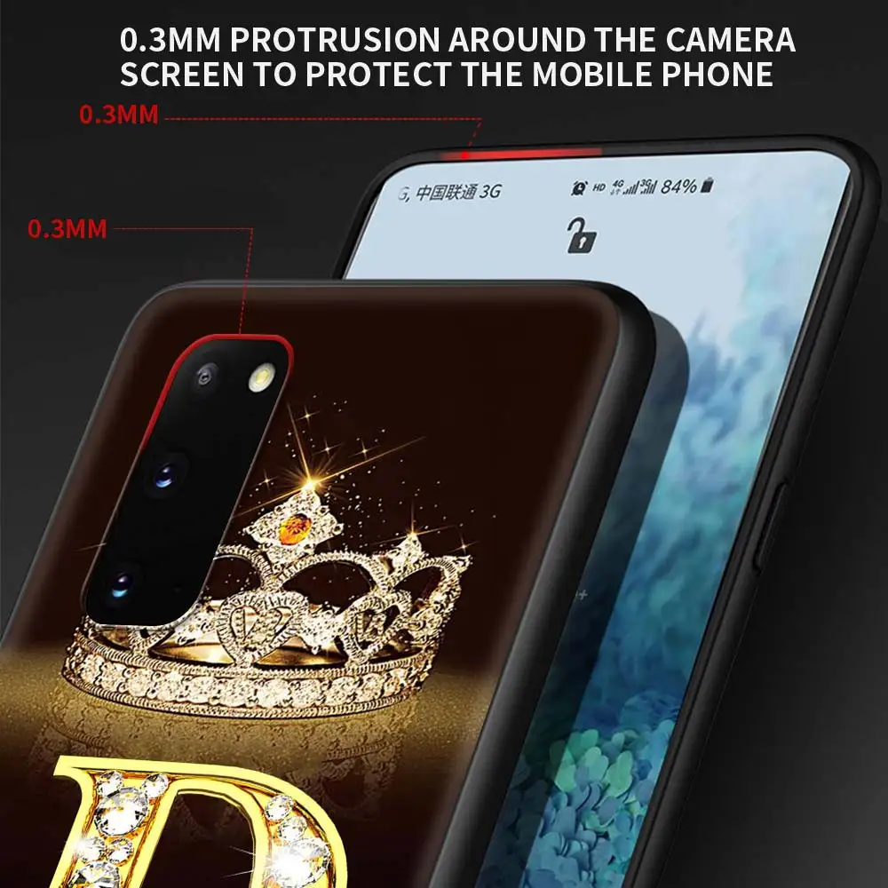 Letter Monogram Gold Marble Case For Samsung Galaxy S22 S21 S20 FE S10 S9 S8 Plus Note 20 Ultra 9 10 Lite Black Soft Phone Coque