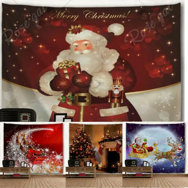 Рождественский гобелен художественный домашний Бланк камин сани олень