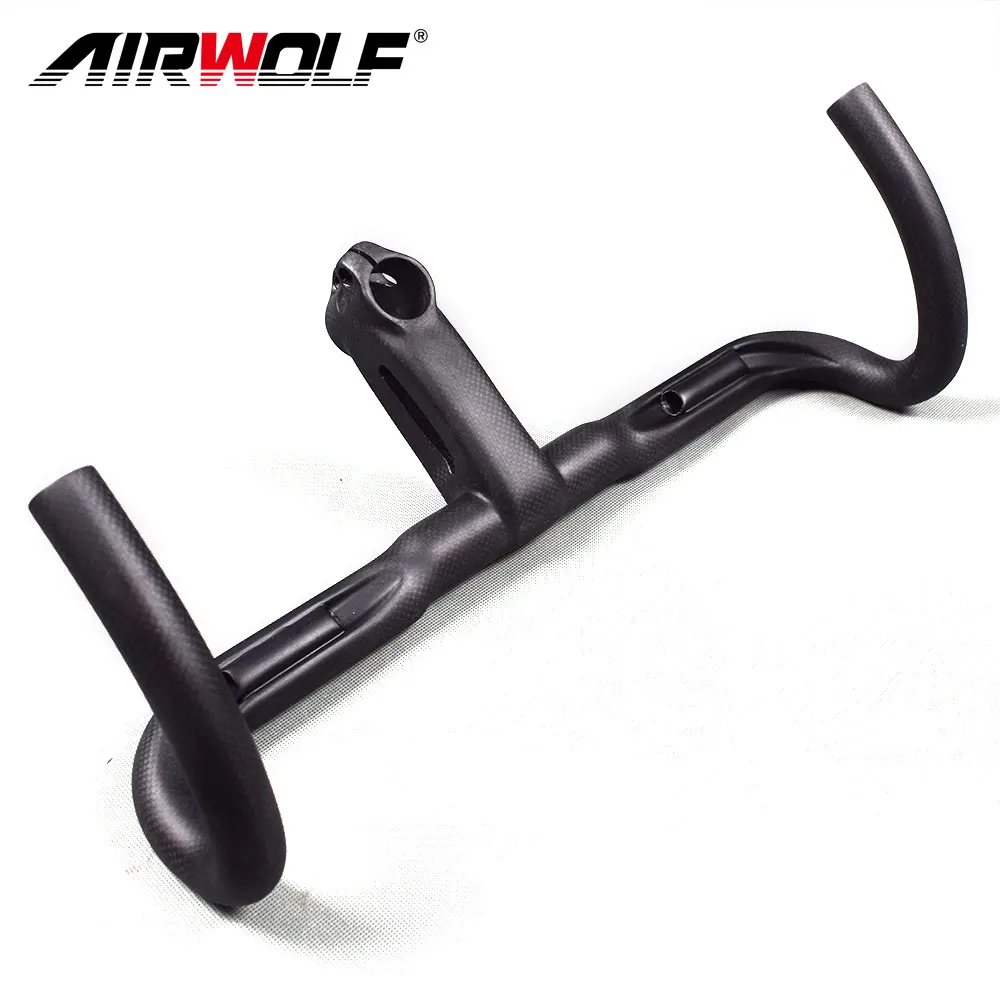 Airwolf Сверхлегкий карбоновый руль, дорожный Интегрированный руль, руль для шоссейного велосипеда, ручка для велосипеда, изогнутые стержни со стержнем 400/420/440