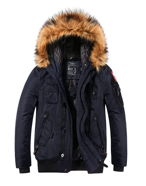 Мужское пальто зимняя куртка Мужская мода North Face уличная ветрозащитная повседневная одежда для мужчин с меховым капюшоном теплая Толстая куртка - Цвет: Тёмно-синий