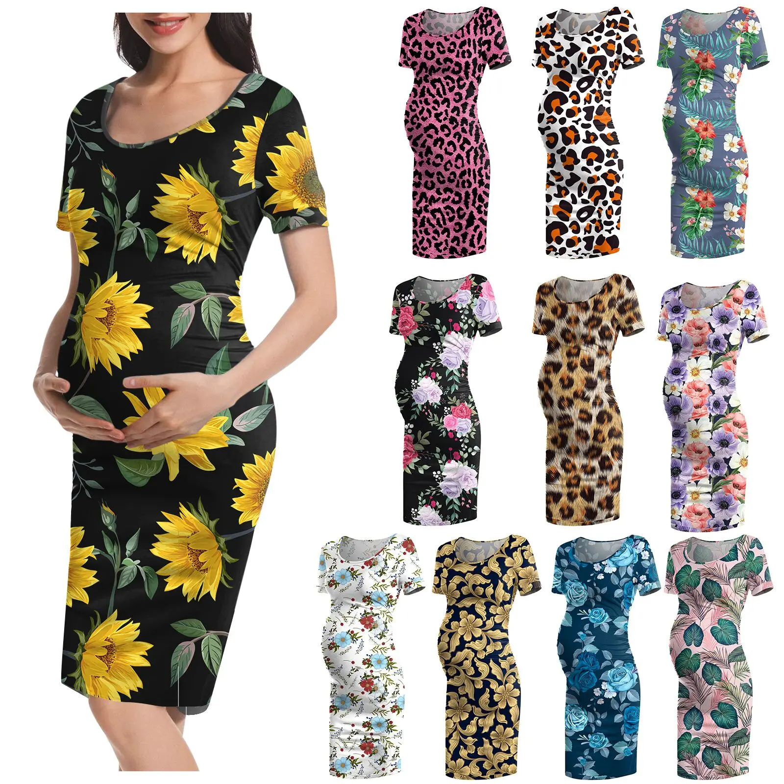 

Maternity Dresses Women Mom Pregnancy Clothing Summer Floral Fashion Dress Belly Clothes Robe Femme Comfort Short Sleeve
