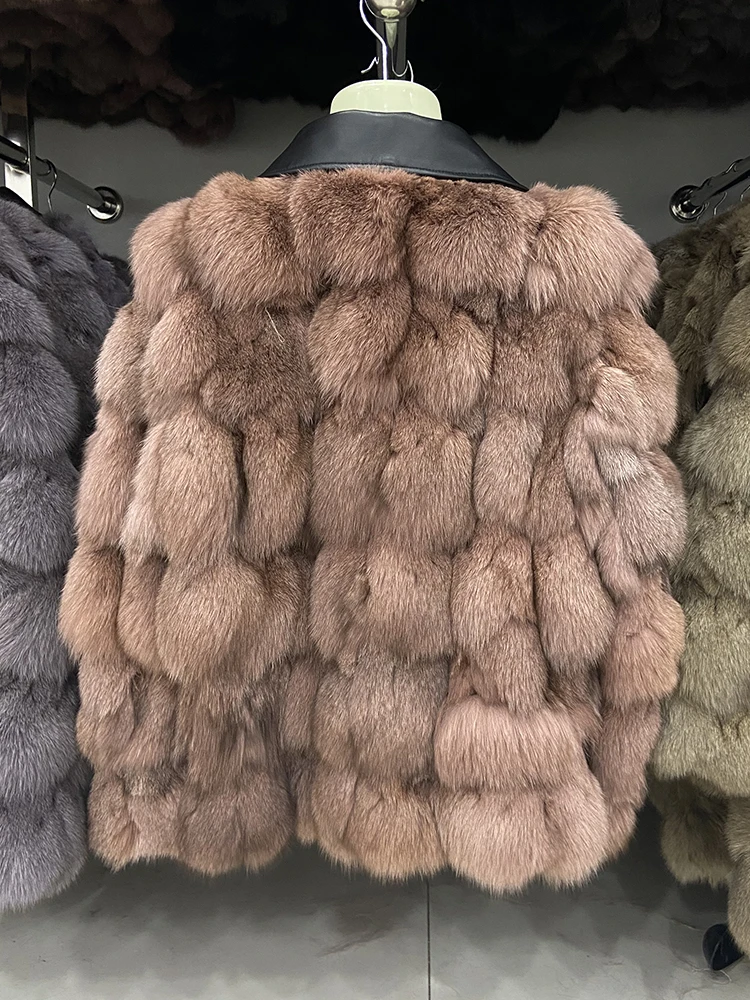 Women Winter Thick Warm Real Fox Fur Jacket Coat Fashion Female Genuine Leather Collar Coats Lady's Fox Fur Outwear