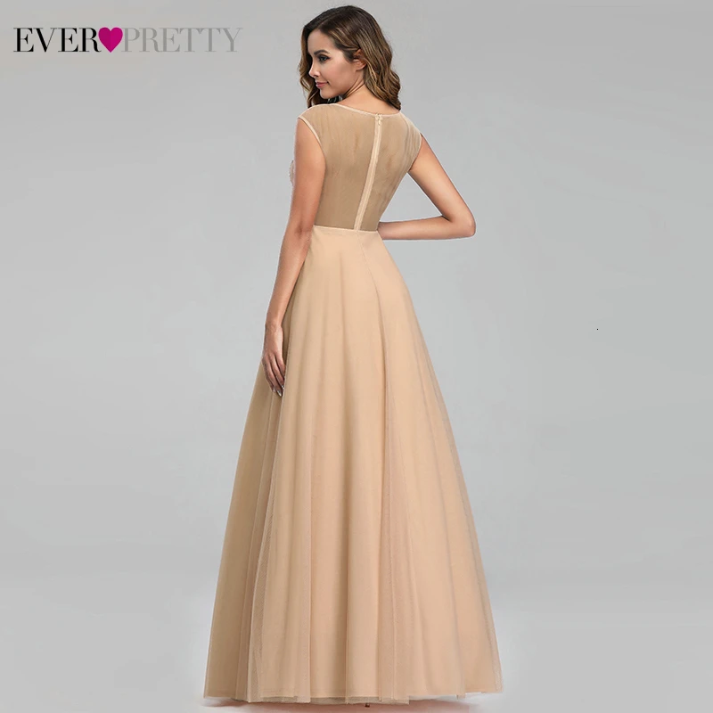Luxury Evening Dresses Long Ever Pretty A-Line Double O-Neck Beaded See-Through Sexy Formal Evening Gowns Abendkleider