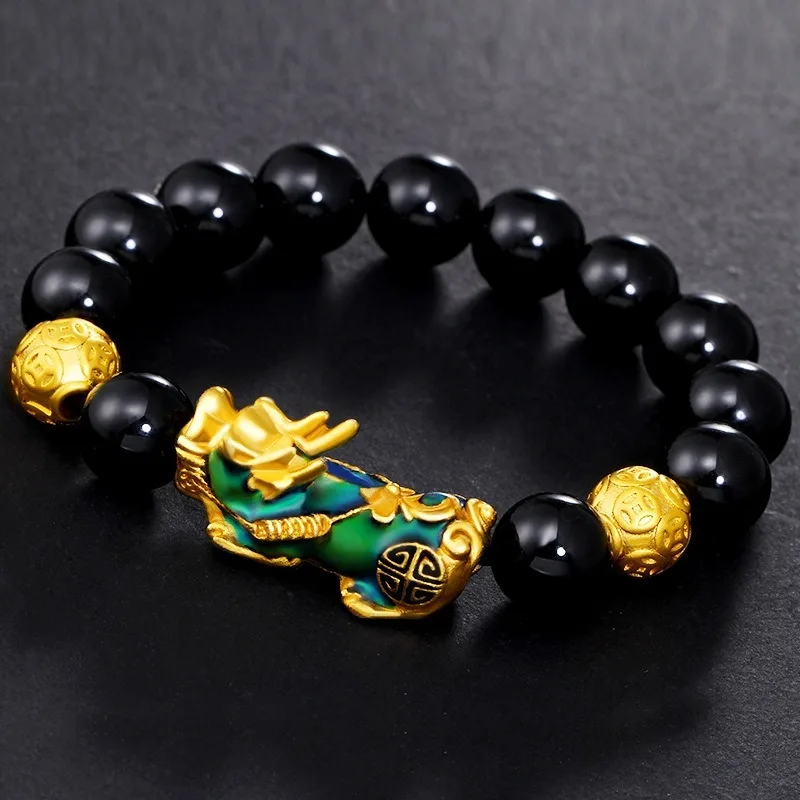 Браслет фэн шуй PIXIU для женщин и мужчин золотистый парный браслет с зелеными