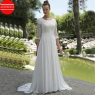 Шифоновое винтажное свадебное платье, кружевное элегантное платье невесты на пуговицах с рукавом 2020 для сада невесты, 34
