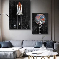 astronaut space spacecraft canvas painting posters and prints space plant graffiti modern street art wall art pictures unframed