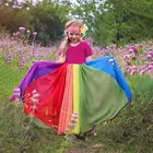 Розовое летнее платье принцессы для девочек, хлопковое Сетчатое лоскутное платье радужной расцветки, праздвечерние чное платье до щиколотки, платья, Robe Fille