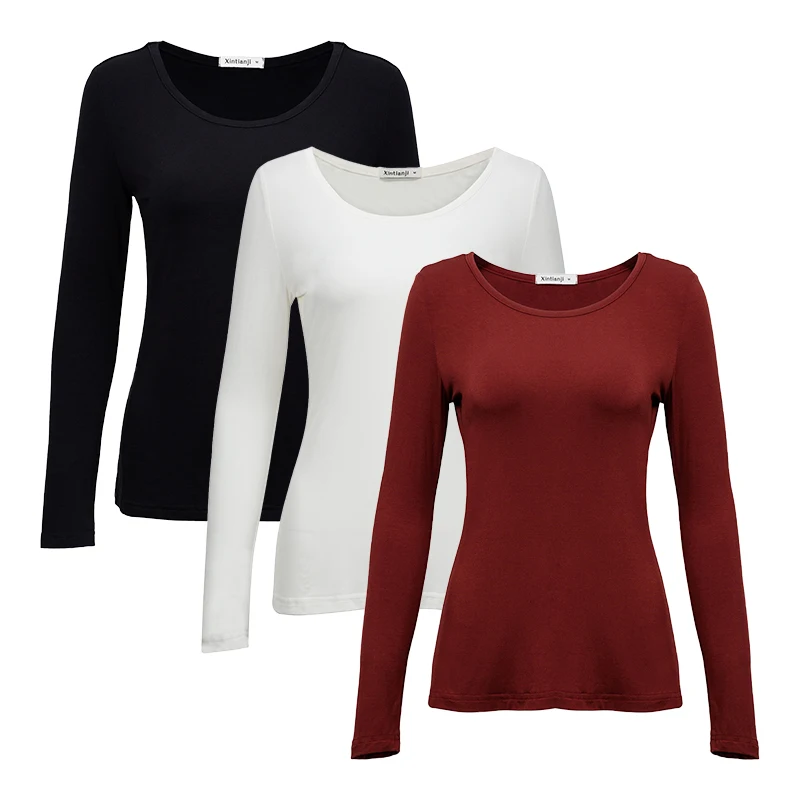 3 pcs 2 шт./3 шт. в упаковке, вискоза, спандекс, джемпер, женская блузка с длинным рукавом, эластичная Удобная майка A0305 - Цвет: 3 pcs