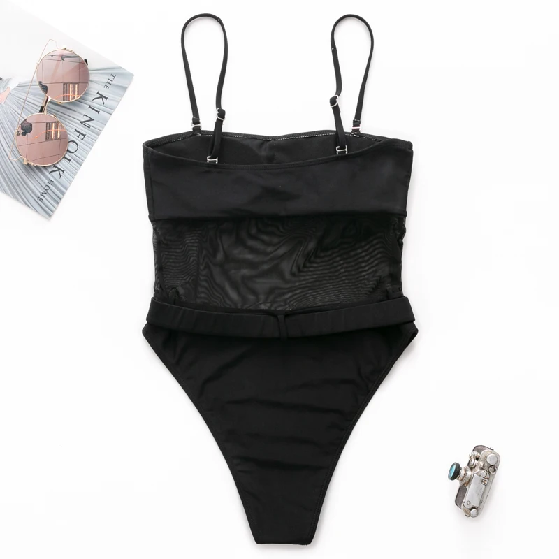 Женское прозрачное боди Misswim бикини с высокой посадкой пряжкой пуш ап цельный