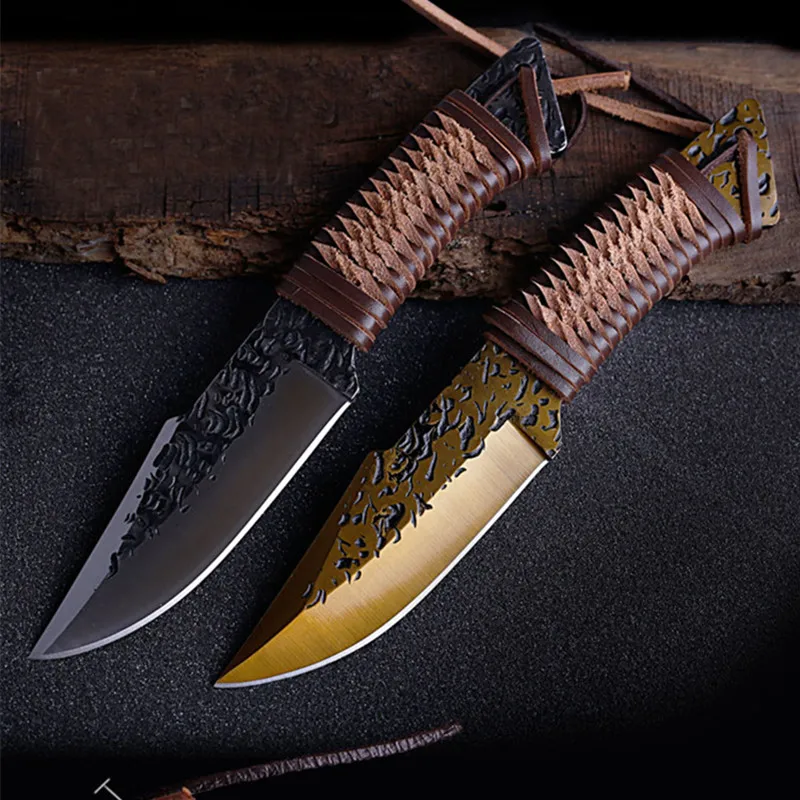 

Hand-patterned Forged High-hardness Straight Knife Outdoor Knife Handle Cowhide Wrapped Portable Tactical Field Survival