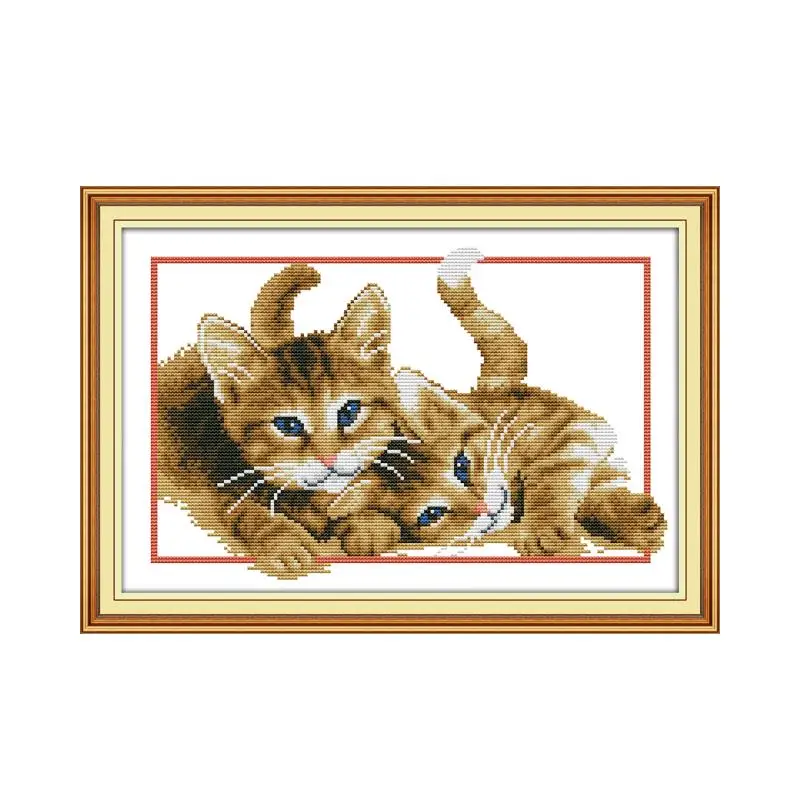 

Two baby cats cross stitch kit 14ct 11ct cartoon animal patterns count print canvas stitching embroidery DIY handmade needlework