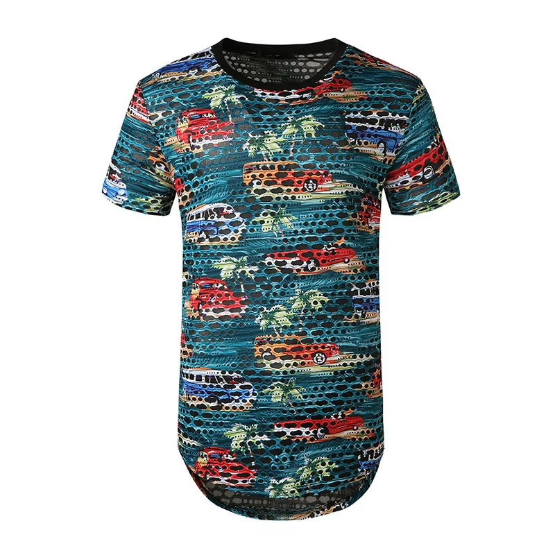 Мужская фиолетовая модная очень длинная футболка с принтом автомобиля новинка