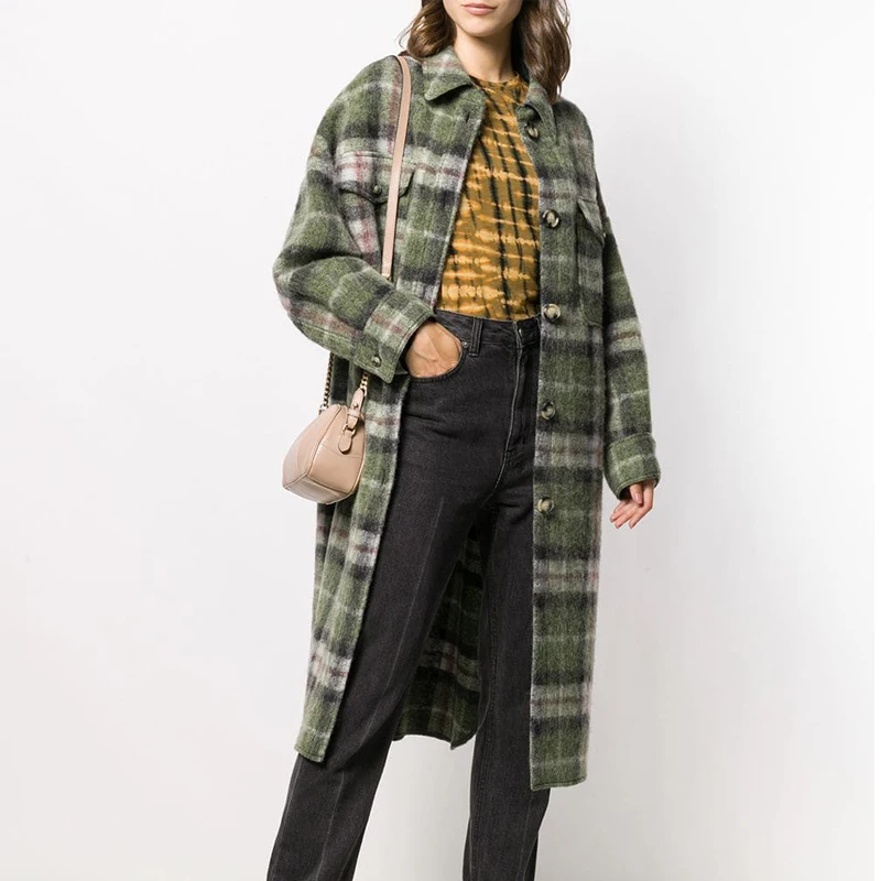 Женское шерстяное пальто CAMIA Iisabel длинный клетчатый кардиган с большими