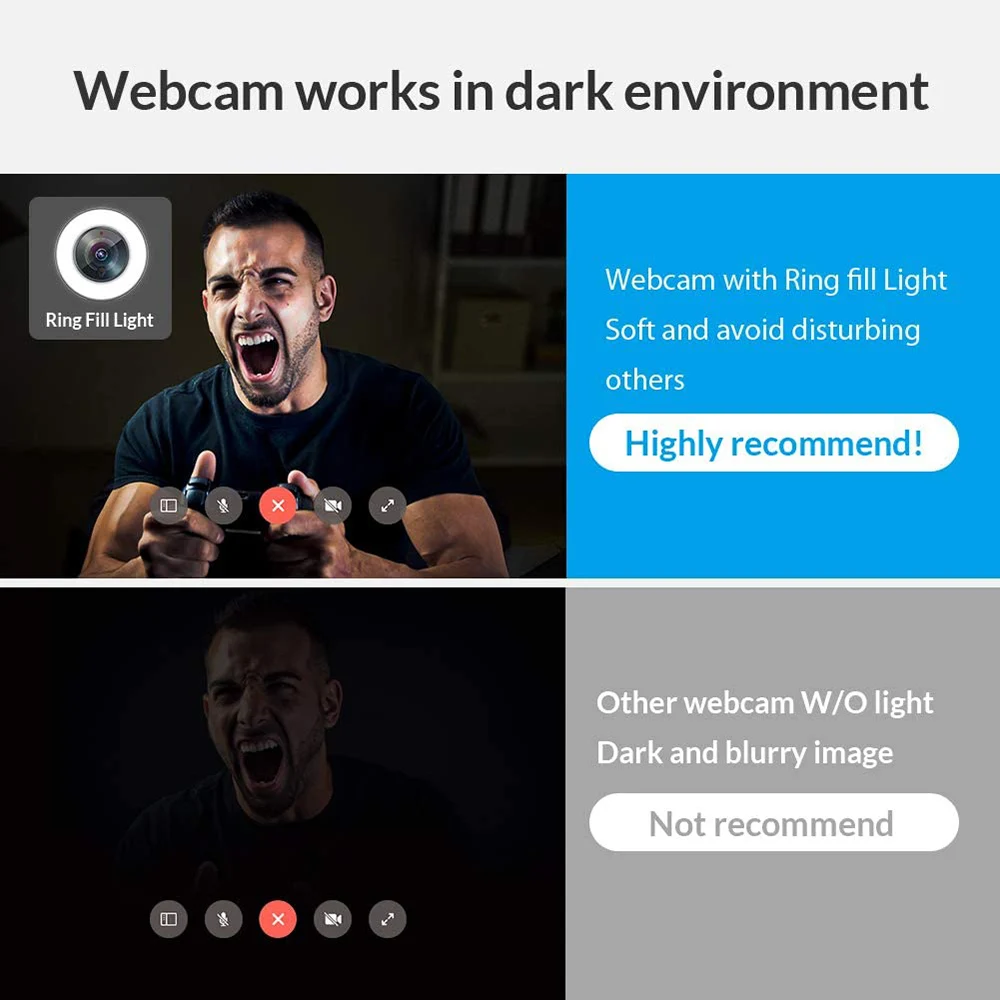 

2K/1080P HD Webcam Built in Adjustable Ring Light and Mic Web Camera ND998