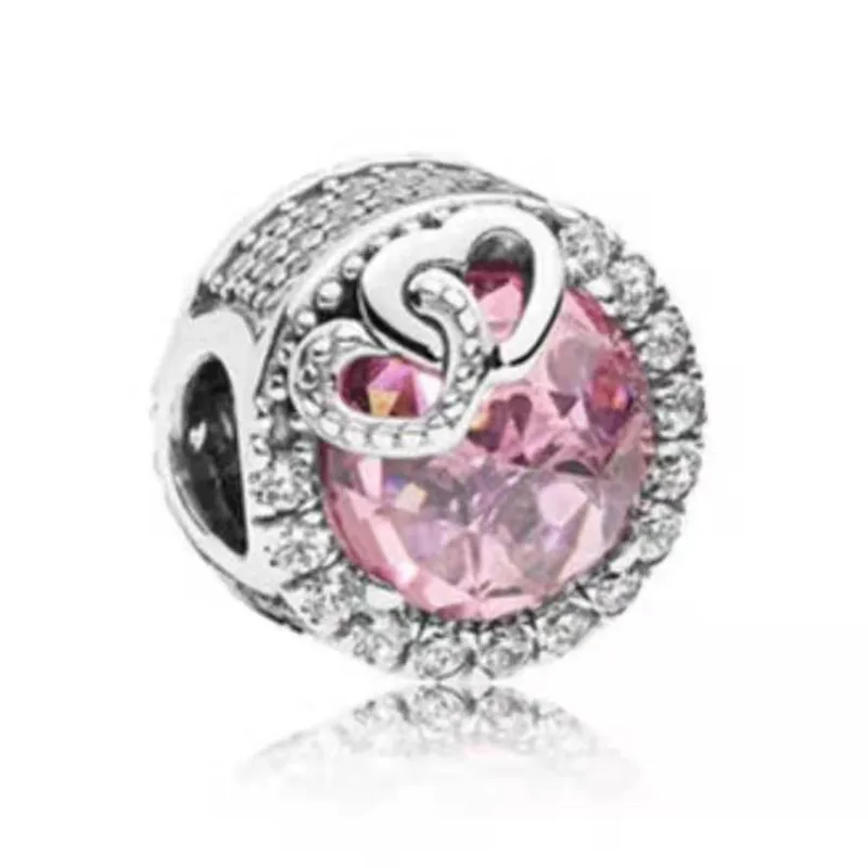 

Original 925 Sterling Silver Creative Style With Crystal Double Heart Cat Eye Beads Fit Pandora Women Bracelet Diy Jewelry