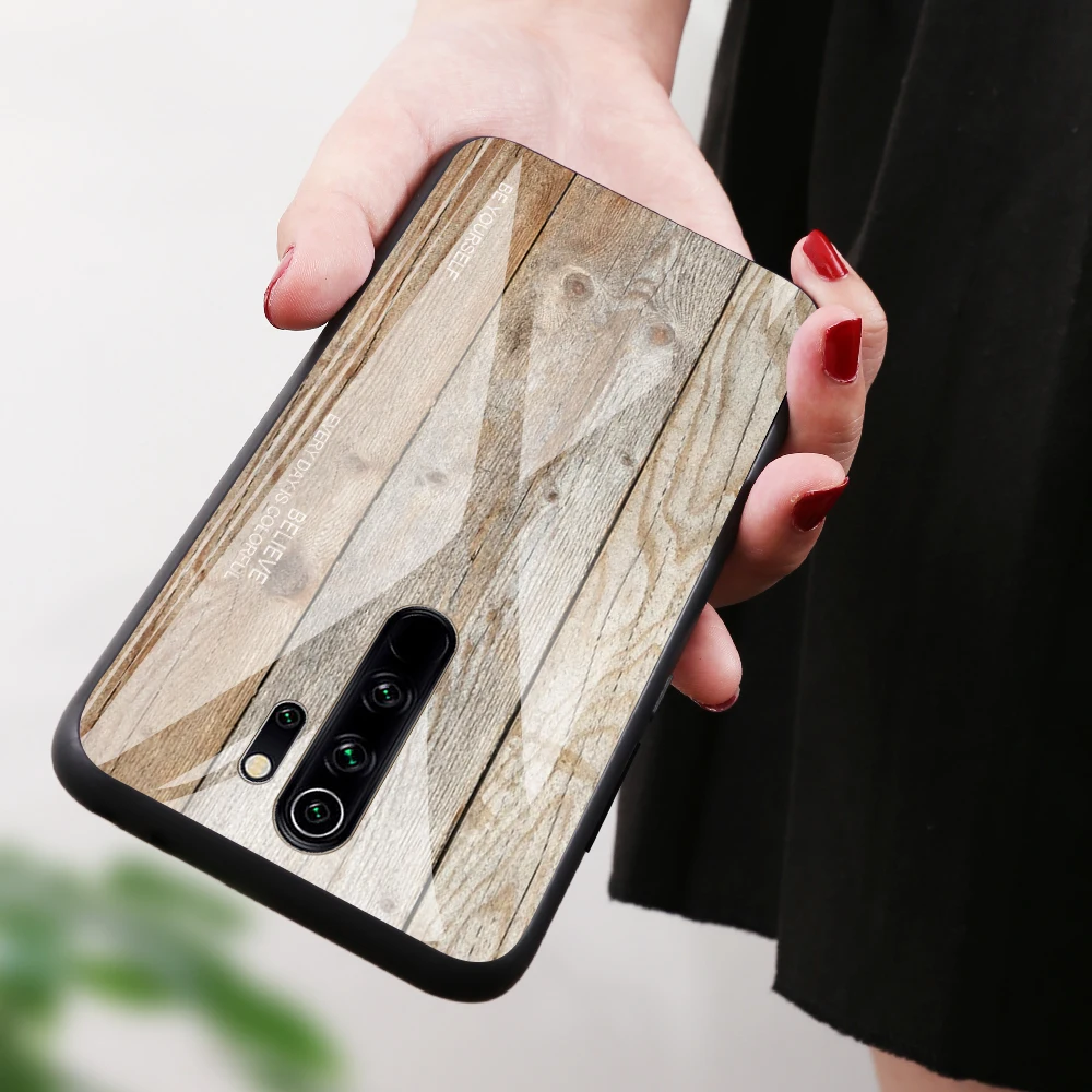 Glass Case For Xiaomi Redmi Note 8 Pro 7 6 K20 5 Wood Grain Patteren Mi 9T 9t |