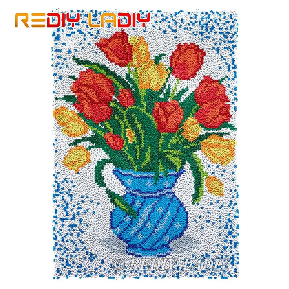 

Крюк с защелкой ковер акриловые гобелен с пряжей Наборы DIY ковров тюльпанов с ваза вязаный коврик вяжущие крючком подушки декоративно-прикл...