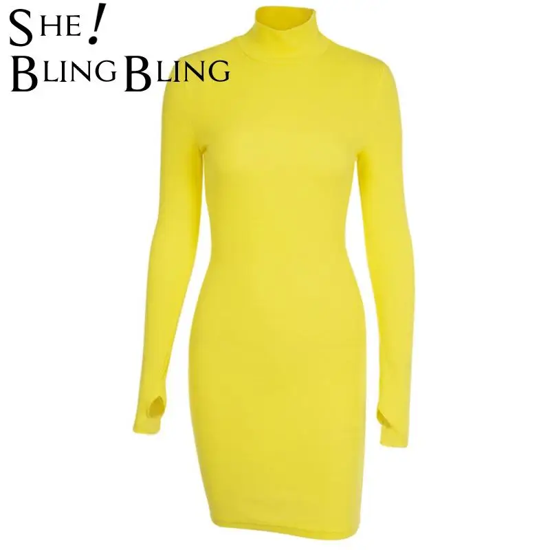 Женское трикотажное платье водолазка SheBlingBling повседневное неоновое облегающее