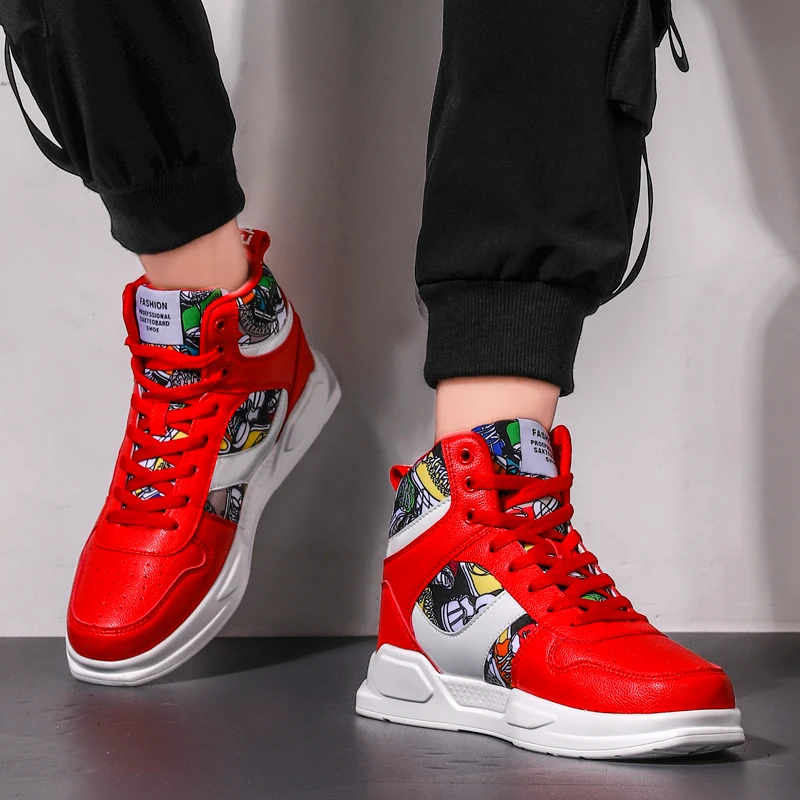 Spring Autumn Red Fashion Platform Skate Shoes Men Women Comfort Leather High Top Sneakers Men Flat Shoes Casual Womens Trainers