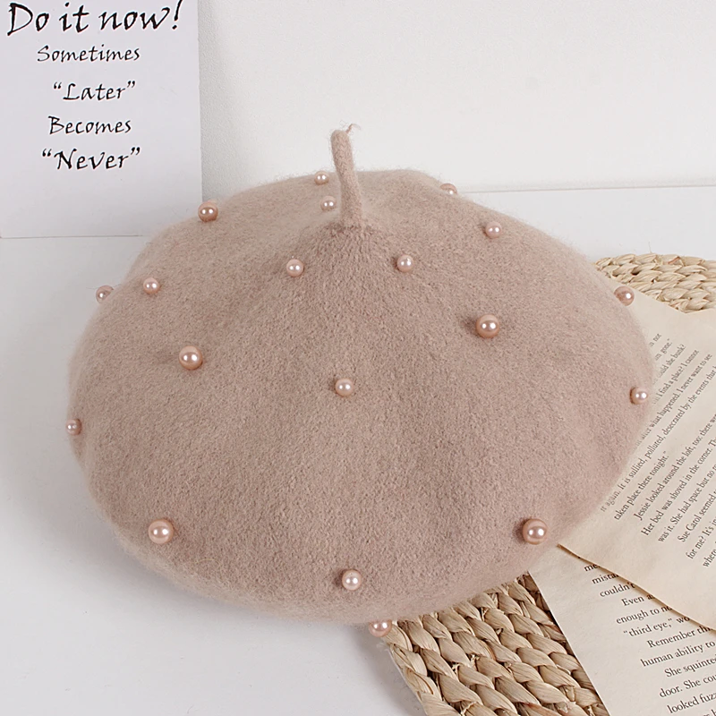 

2021 New Lovely Princess Baby Girls Lovely Pearl Beanies Hats 11 Colors For Spring Autumn Winter