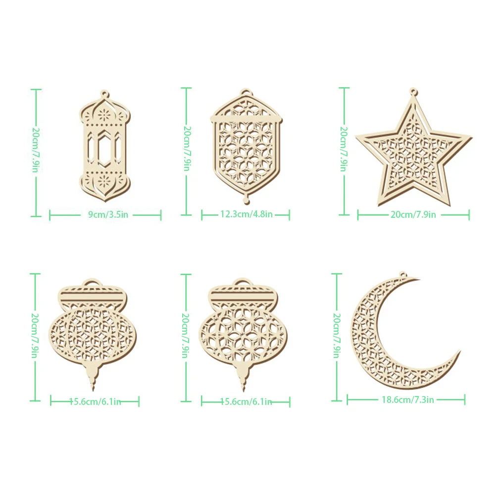 

9pcs/Set Wooden EID Mubarak Decoration Ramadan Mubarak Ornaments Islamic Muslim Pendant Eid Al Adha Party Supplies Ramadan Gifts