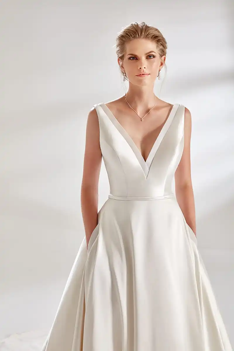 2020 Элегантное Атласное Свадебное Платье трапециевидной формы с карманами