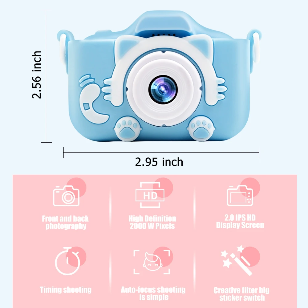 

Kids Camera Cute Baby Toys Cat 2020 New Mini Digital HD Cameras 2000W IPS Screen for Children Boys Girls Birthday Christmas Gift