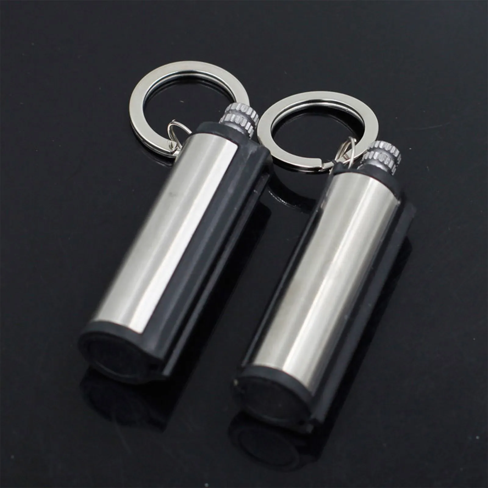 

1/2/5pc Outdoor Fashion Permanent Striker Lighter Match Waterproof Portable Lighter Bottle Keychain With Cotton Core Containing