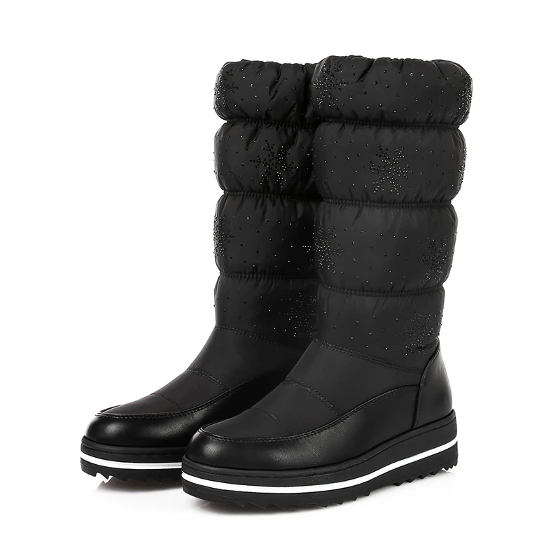 black1 Moipheng/зимние ботинки; большие размеры 35-44; женская теплая плюшевая обувь до середины икры; водонепроницаемые ботинки; ботинки на меху на платформе; Красный эластичный рукав - Цвет: black1