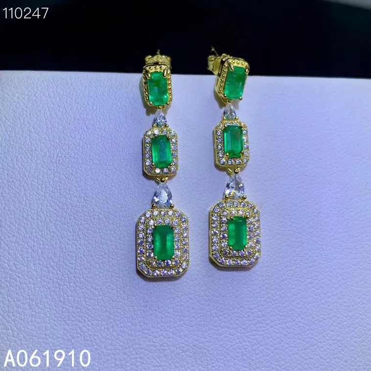 

KJJEAXCMY fine jewelry 925 sterling silver inlaid Natural Emerald ladies earrings fashion support detection popular